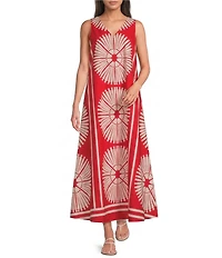 Gibson & Latimer Woven Floral Print V-Neck Sleeveless A-Line Flounce Maxi Dress