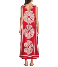 Gibson & Latimer Woven Floral Print V-Neck Sleeveless A-Line Flounce Maxi Dress