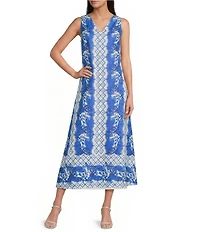 Gibson & Latimer Woven Floral Print V-Neck Sleeveless A-Line Flounce Maxi Dress