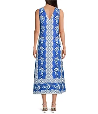 Gibson & Latimer Woven Floral Print V-Neck Sleeveless A-Line Flounce Maxi Dress