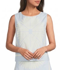 Gibson & Latimer Woven Geometric Fan Print Cropped Crew Neck Sleeveless Coordinating Top