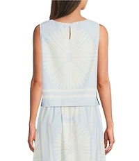 Gibson & Latimer Woven Geometric Fan Print Cropped Crew Neck Sleeveless Coordinating Top