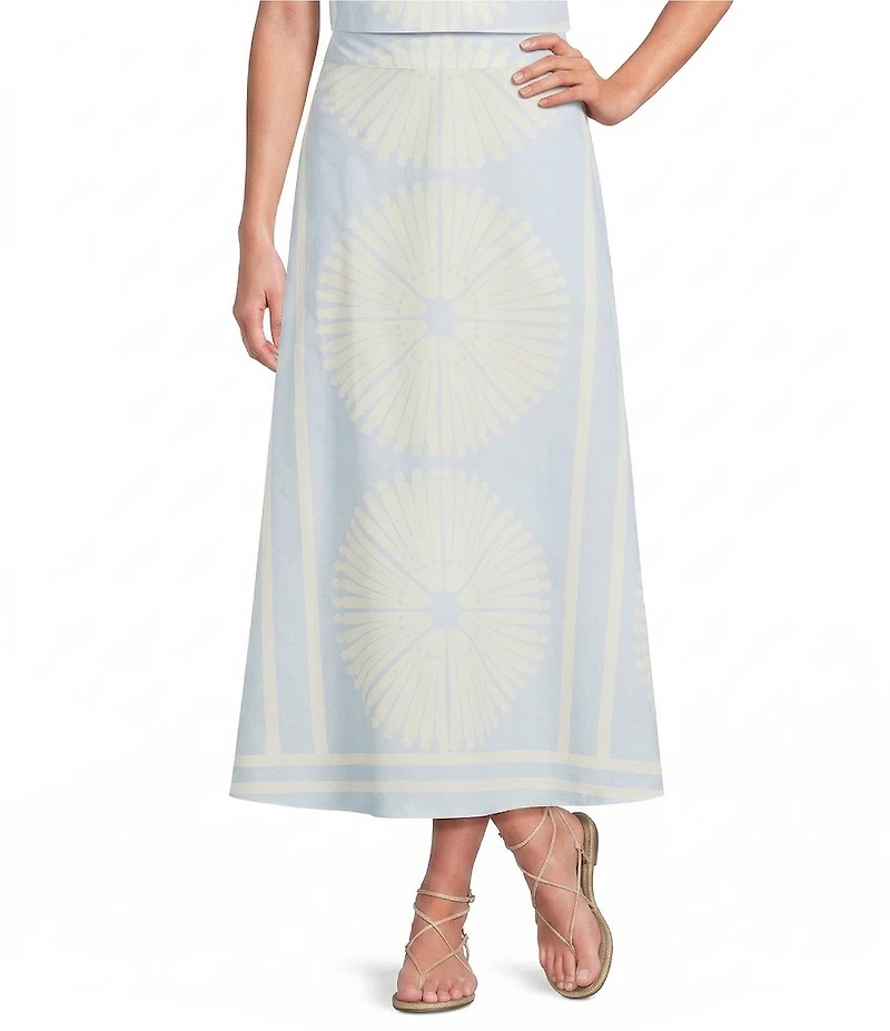 Gibson & Latimer Woven Geometric Fan Print Mid Rise A-Line Flounce Midi Coordinating Skirt