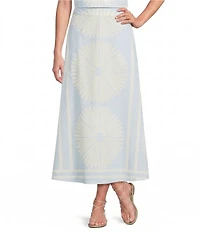 Gibson & Latimer Woven Geometric Fan Print Mid Rise A-Line Flounce Midi Coordinating Skirt