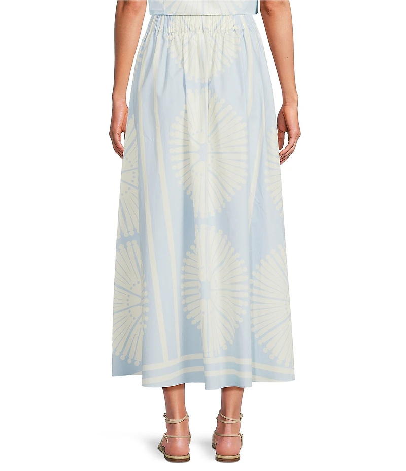 Gibson & Latimer Woven Geometric Fan Print Mid Rise A-Line Flounce Midi Coordinating Skirt