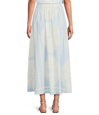 Gibson & Latimer Woven Geometric Fan Print Mid Rise A-Line Flounce Midi Coordinating Skirt