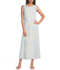 Gibson & Latimer Woven Geometric Fan Print Mid Rise A-Line Flounce Midi Coordinating Skirt