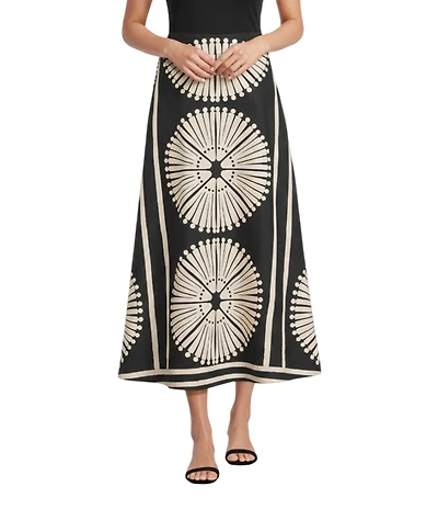Gibson & Latimer Woven Geometric Fan Print Mid Rise A-Line Flounce Midi Coordinating Skirt