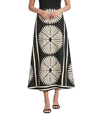 Gibson & Latimer Woven Geometric Fan Print Mid Rise A-Line Flounce Midi Coordinating Skirt