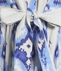 Gibson & Latimer Woven Linen Mixed Print Collar Short Bubble Sleeve Button Front Tie Waist Shirt Maxi Dress