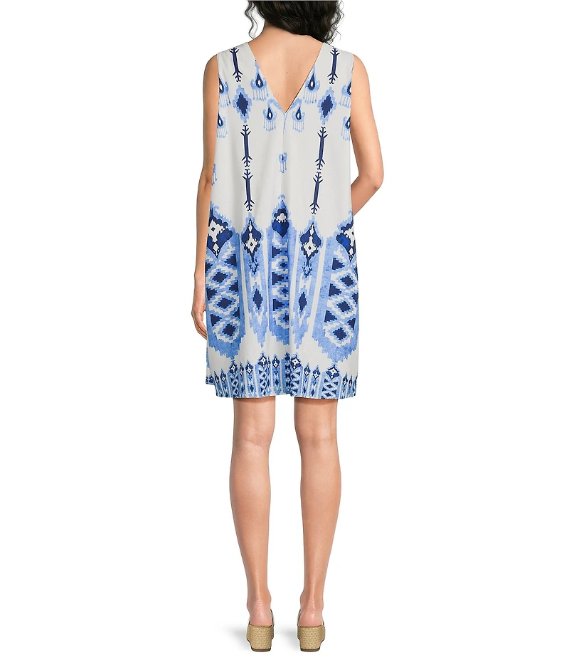 Gibson & Latimer Woven Linen Mixed Print V-Neck Sleeveless Mini Dress