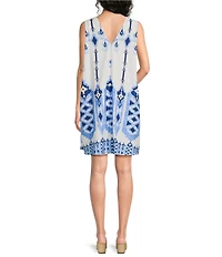 Gibson & Latimer Woven Linen Mixed Print V-Neck Sleeveless Mini Dress