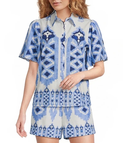 Gibson & Latimer Woven Mixed Print Collar Short Sleeve Button Front Coordinating Shirt