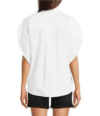 Gibson & Latimer Woven Point Collar Cap Dolman Sleeve Circle Button Front Shirt