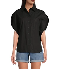 Gibson & Latimer Woven Point Collar Cap Dolman Sleeve Circle Button Front Shirt