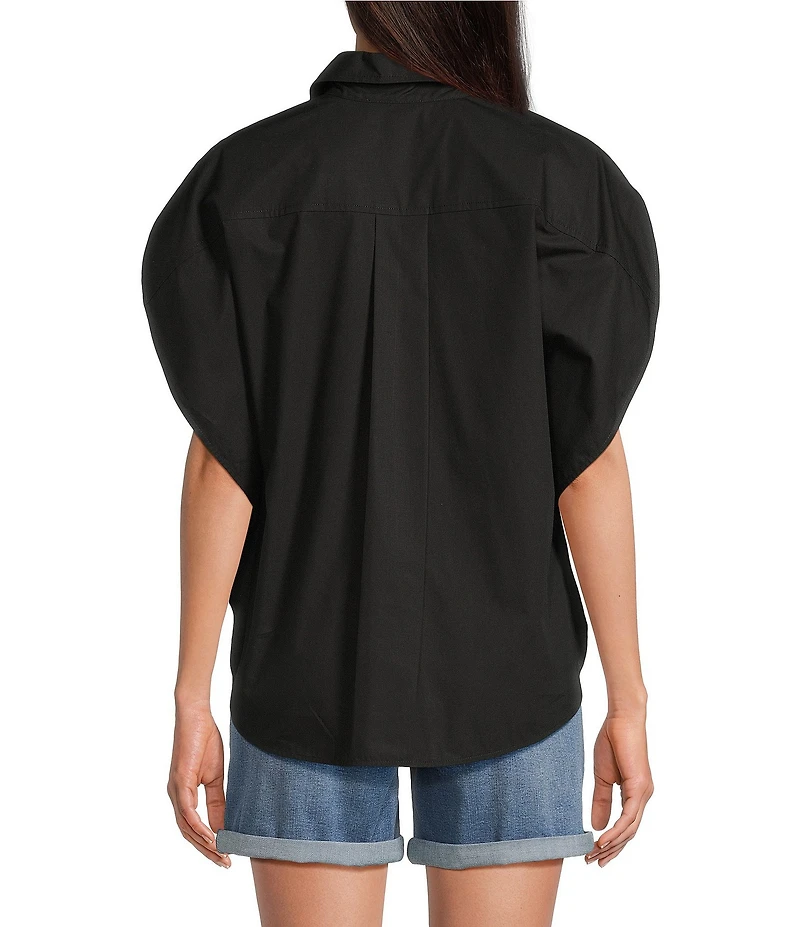 Gibson & Latimer Woven Point Collar Cap Dolman Sleeve Circle Button Front Shirt