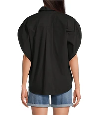 Gibson & Latimer Woven Point Collar Cap Dolman Sleeve Circle Button Front Shirt