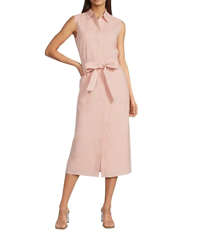Gibson & Latimer Woven Point Collar Sleeveless Button Front Midi Shirt Dress