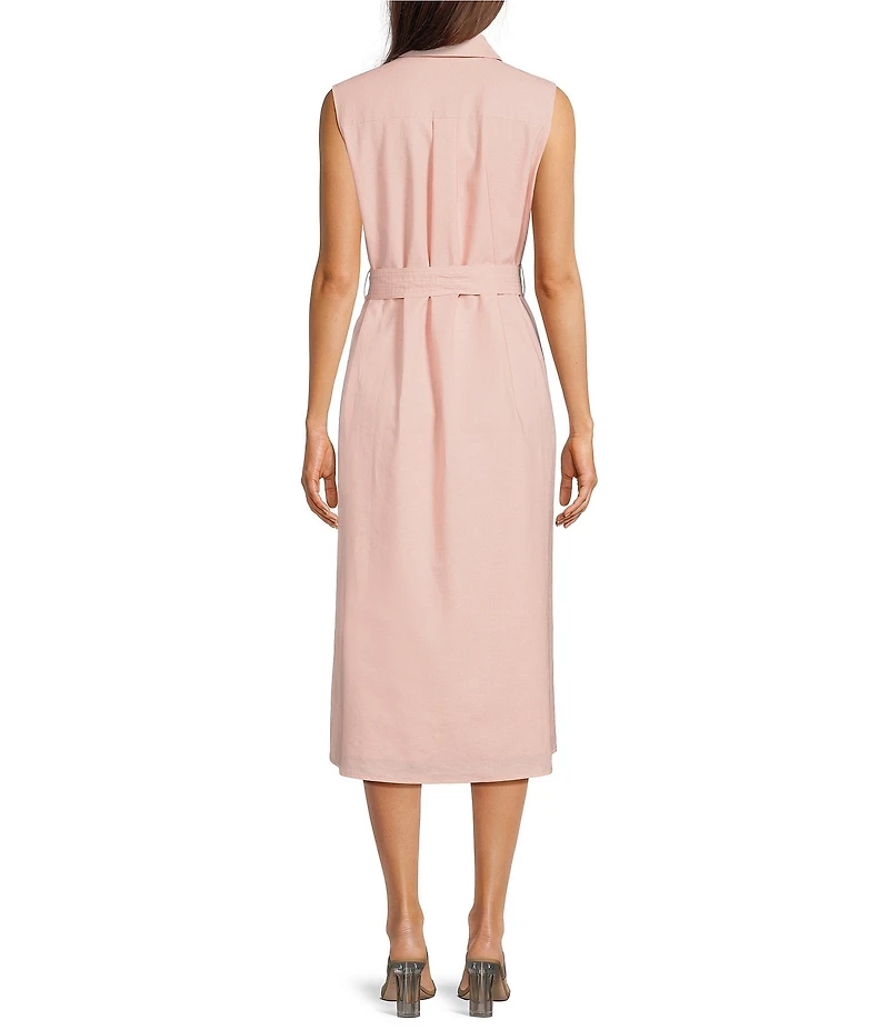 Gibson & Latimer Woven Point Collar Sleeveless Button Front Midi Shirt Dress