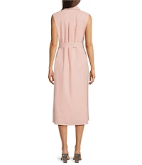Gibson & Latimer Woven Point Collar Sleeveless Button Front Midi Shirt Dress