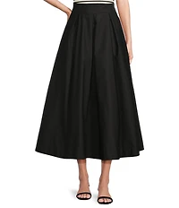 Gibson & Latimer Woven Poplin High Rise Pleated A-Line Flounce Maxi Skirt