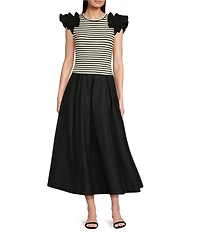 Gibson & Latimer Woven Poplin High Rise Pleated A-Line Flounce Maxi Skirt