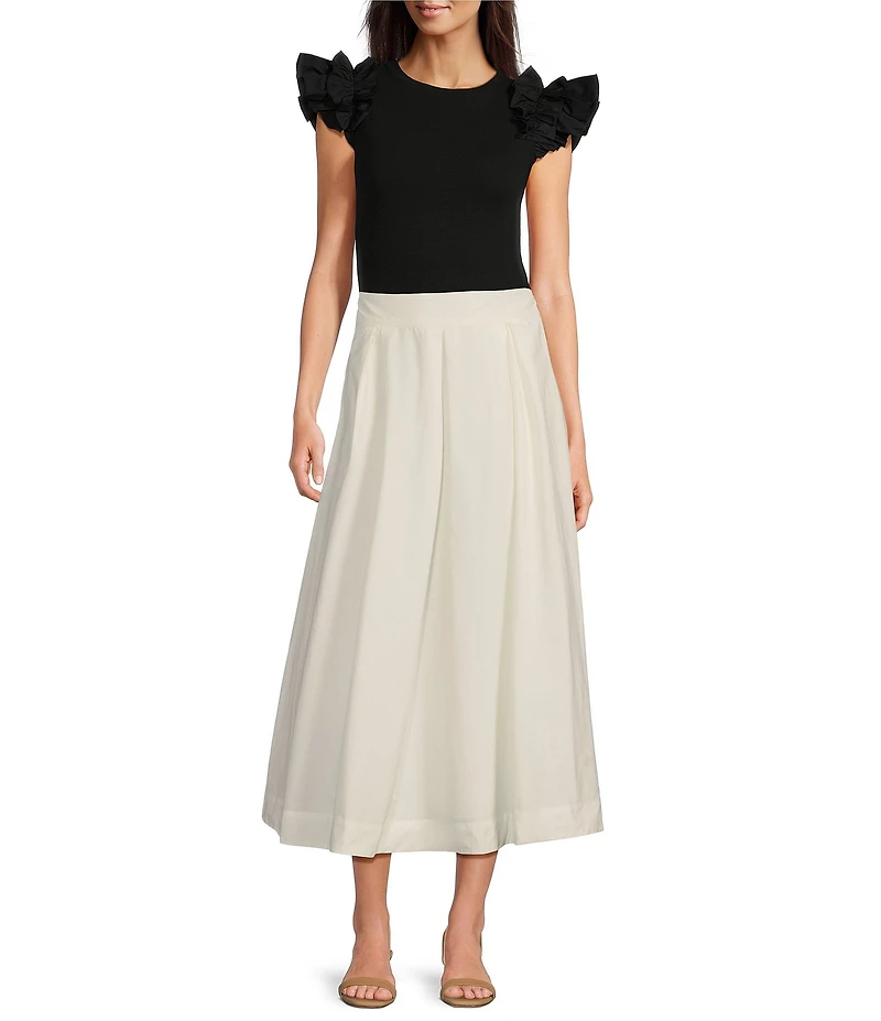 Gibson & Latimer Woven Poplin High Rise Pleated A-Line Flounce Maxi Skirt