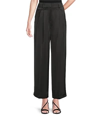 Gibson & Latimer Woven Satin High Rise Pleated Wide Leg Trousers