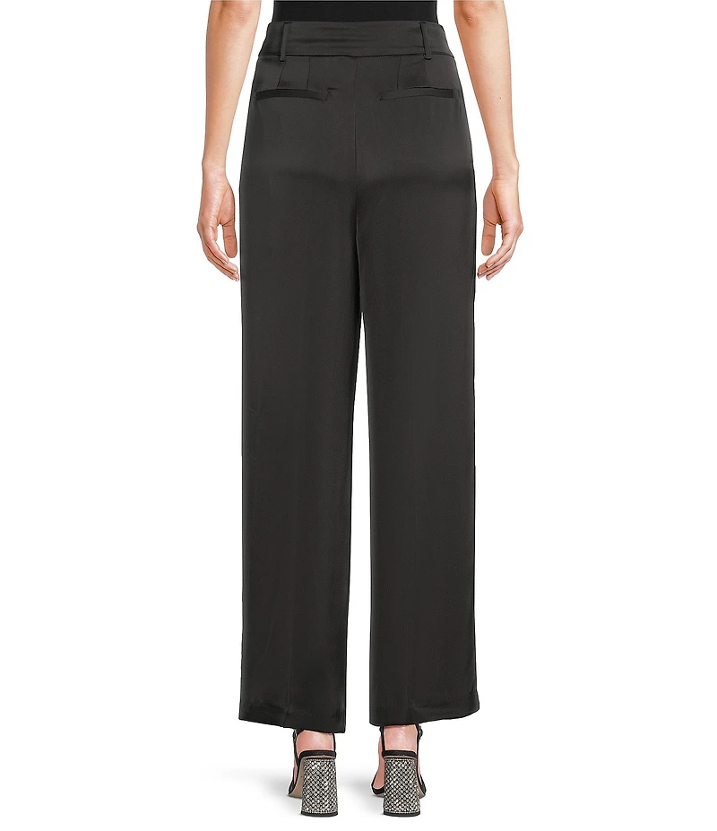 Gibson & Latimer Woven Satin High Rise Pleated Wide Leg Trousers
