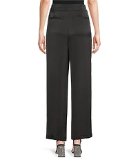 Gibson & Latimer Woven Satin High Rise Pleated Wide Leg Trousers