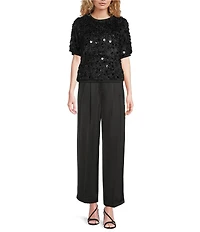 Gibson & Latimer Woven Satin High Rise Pleated Wide Leg Trousers