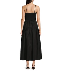 Gibson & Latimer Woven Scoop Tie Neck Spaghetti Strap Smocked Bodice Drop Waist A-Line Flounce Maxi Dress