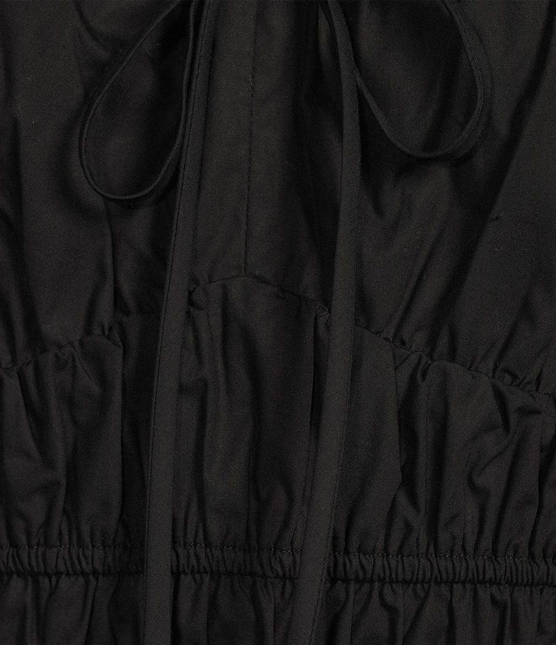 Gibson & Latimer Woven Scoop Tie Neck Spaghetti Strap Smocked Bodice Drop Waist A-Line Flounce Maxi Dress