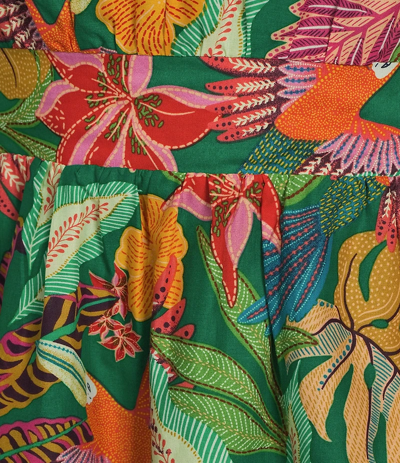 Gibson & Latimer Woven Tropical Print One Side Tie Shoulder Asymmetrical Neck Midi Sheath Dress