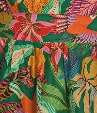 Gibson & Latimer Woven Tropical Print One Side Tie Shoulder Asymmetrical Neck Midi Sheath Dress