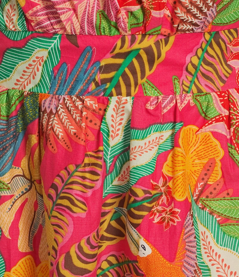 Gibson & Latimer Woven Tropical Print One Side Tie Shoulder Asymmetrical Neck Midi Sheath Dress