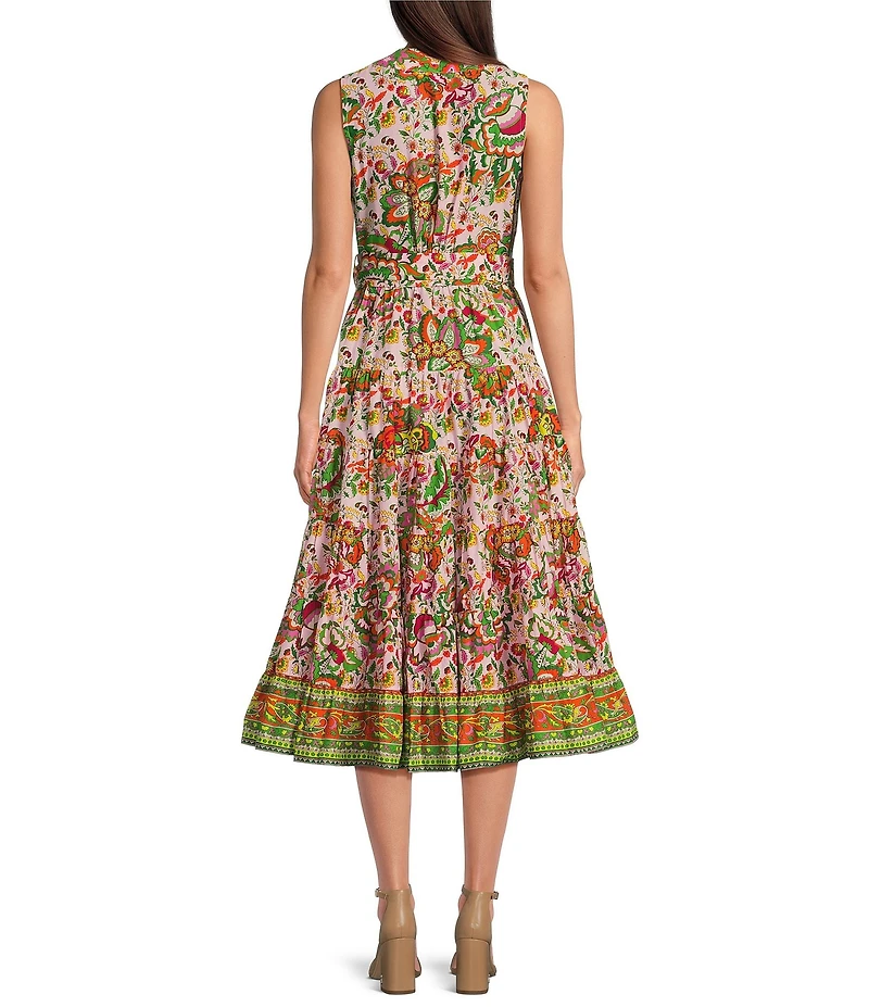 Gibson & Latimer Woven Voile Floral Print Surplice V-Neck Sleeveless Tie Waist Wrap Midi Dress
