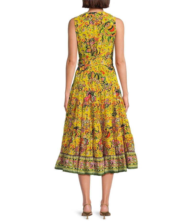 Gibson & Latimer Woven Voile Floral Print Surplice V-Neck Sleeveless Tie Waist Wrap Midi Dress