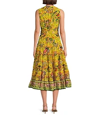 Gibson & Latimer Woven Voile Floral Print Surplice V-Neck Sleeveless Tie Waist Wrap Midi Dress