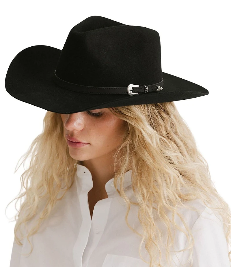 Gigi Pip Dean Rancher Leather Buckle Band Wool Cowboy Hat