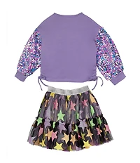 Girls Like Us Little Girls Long Sleeve Crew Neck Graphic Shirt & Gathered Tiered Star Skirt Set