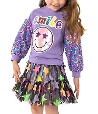 Girls Like Us Little Girls Long Sleeve Crew Neck Graphic Shirt & Gathered Tiered Star Skirt Set