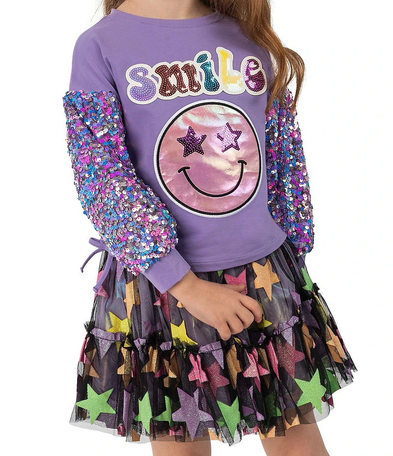 Girls Like Us Little Girls Long Sleeve Crew Neck Graphic Shirt & Gathered Tiered Star Skirt Set