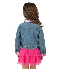 Girls Like Us Little Girls Long-Sleeve #double;Dance It Out#double; Denim Jacket, Short-Sleeve Solid Knit T-Shirt & Patch-Detailed Tutu Skirt