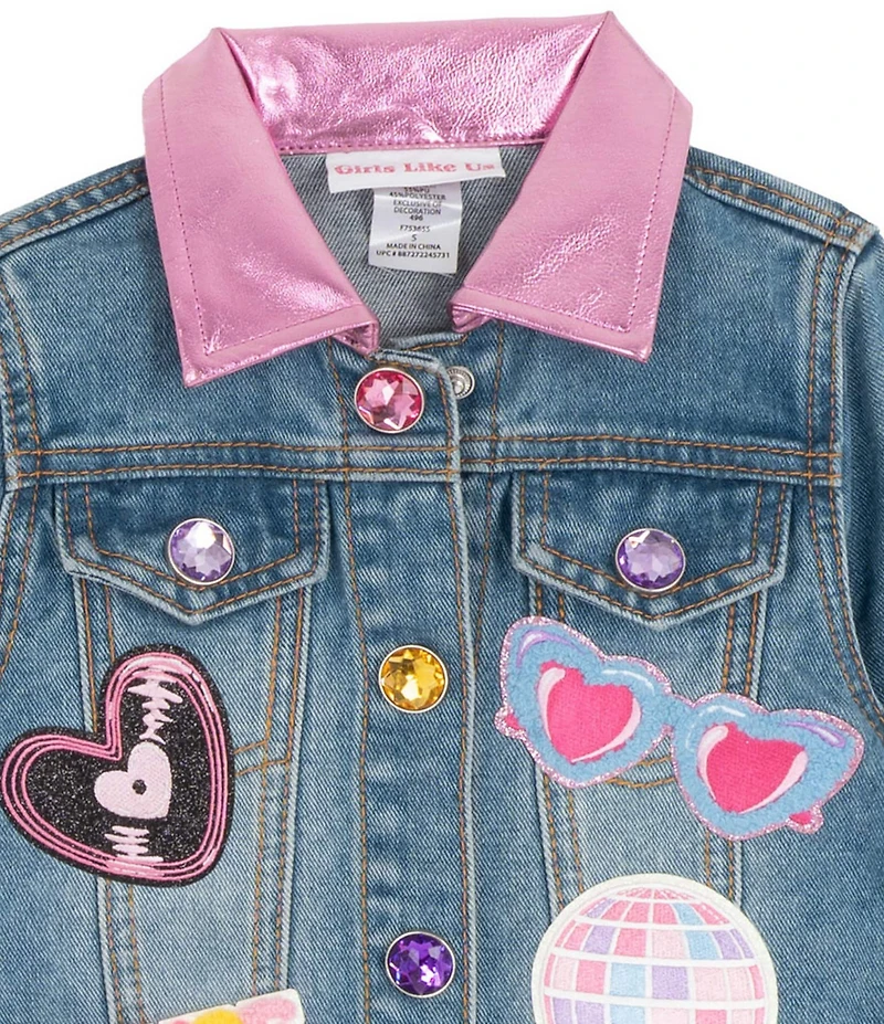 Girls Like Us Little Girls Long-Sleeve #double;Dance It Out#double; Denim Jacket, Short-Sleeve Solid Knit T-Shirt & Patch-Detailed Tutu Skirt