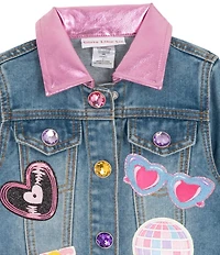 Girls Like Us Little Girls Long-Sleeve #double;Dance It Out#double; Denim Jacket, Short-Sleeve Solid Knit T-Shirt & Patch-Detailed Tutu Skirt