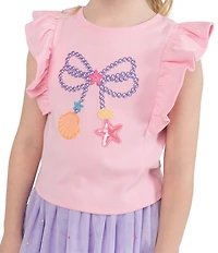 Girls Like Us Little Girls Ruffle Sleeve Sequin Sea Shell Applique Embroidered Tank Top & Sparkle Rhinestone Skort Set
