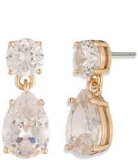 Givenchy Gold Tone Crystal CZ Pear Double Drop Earrings