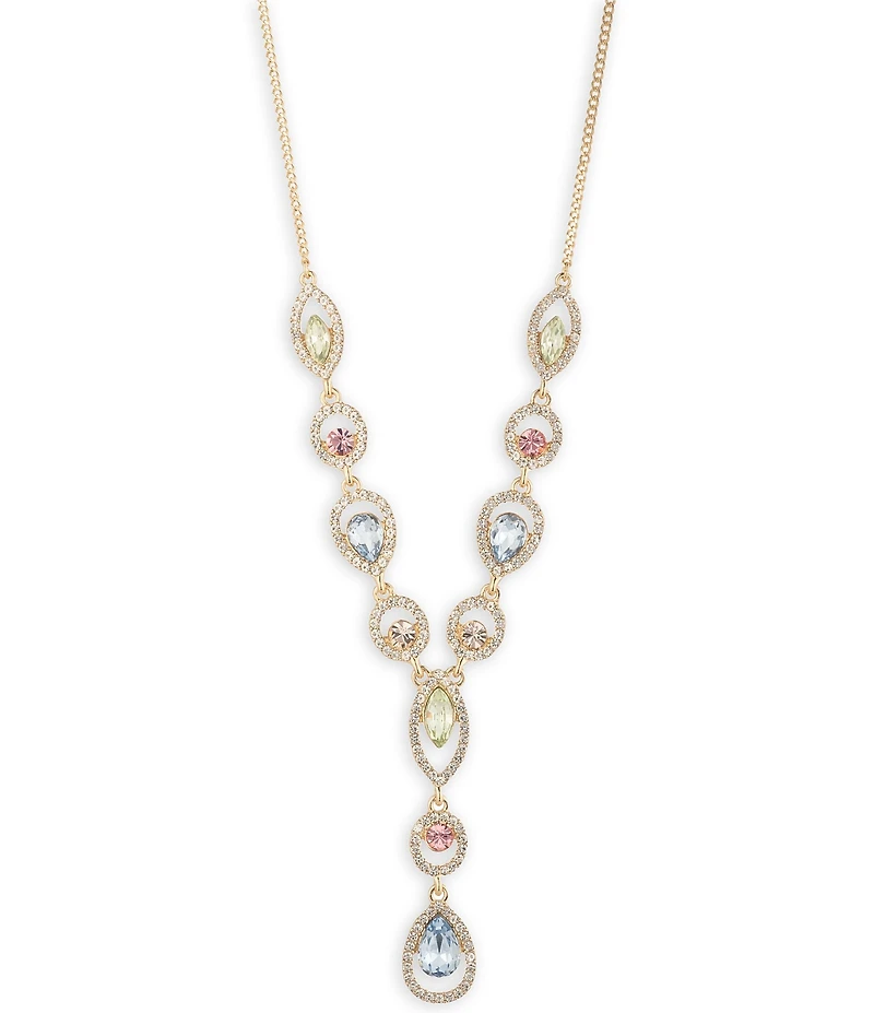 Givenchy Gold Tone Crystal Y Necklace