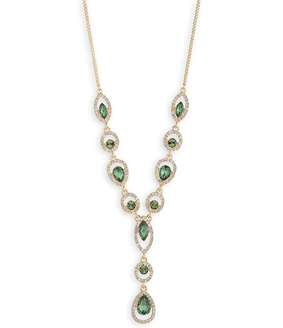 Givenchy Gold Tone Crystal Y Necklace